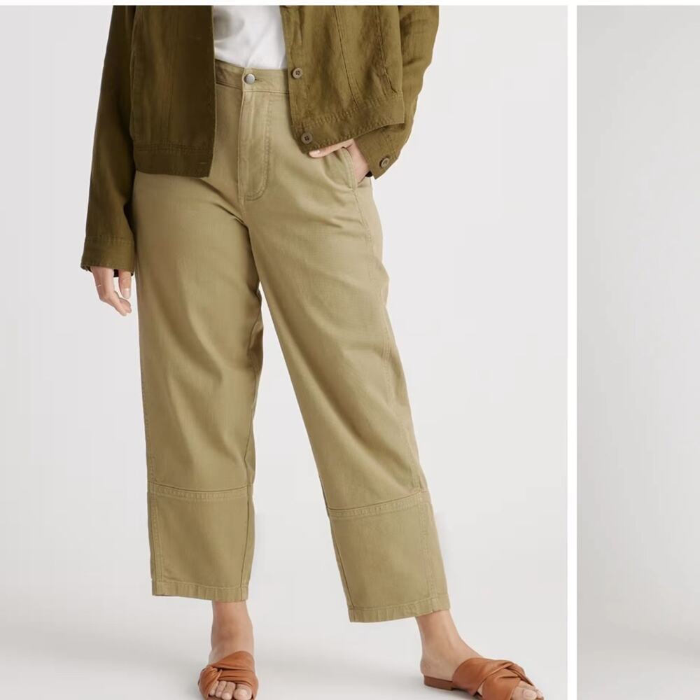 Quince Organic Stretch Cotton Twill Barrel Pants Olive Green Size 6